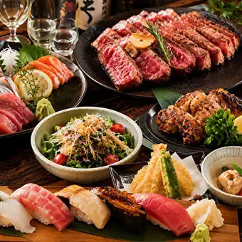 【3小時暢飲】國產和牛西冷牛排配新鮮刺身、當地雞肉和握壽司 - 8道菜「匠心」套餐:¥6470 ⇒ ¥5500
