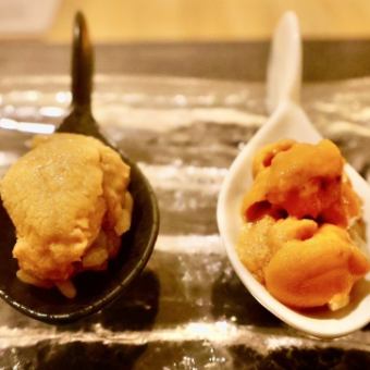 "엄선한 성게"의 2종 먹어 비교 코스