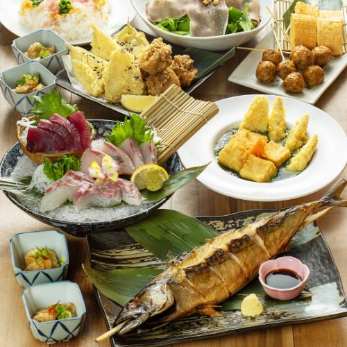【歓送迎会プラン】初ガツオ入り旬魚お造りと豪快焼きサバ4000円コース＜飲み放題2時間付＞