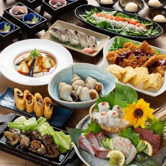 【活け鱧ちり入り造り盛りと地鶏炭火焼き5000円コース《飲み放題2時間付き》】