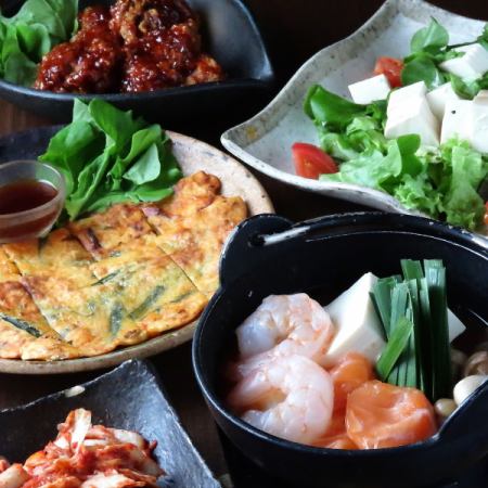 【平日は無制限飲み放題】韓国料理コース　無制限飲放＆料理7品 4200円　※金/土/祝前は2H飲放