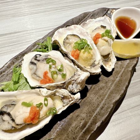 殻付き蒸し牡蠣(4ケ)/あん肝ポン酢　各