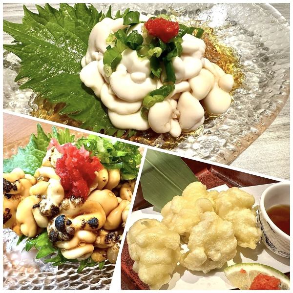 鱈魚籽佐柚子醋、炙烤鱈魚籽配醬油、鱈魚籽天婦羅，每份售價均為 999 日圓！