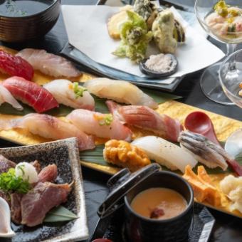 刺盛り＆魚串焼＋寿司歴40年の職人が握る寿司が入ったハイクラスコース＜2.5H飲み放題付＞