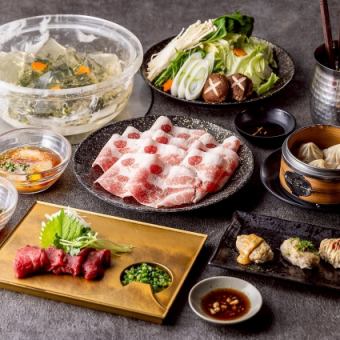 [2-hour all-you-can-drink included] Deluxe jewel hotpot course of raw meatballs, special horse sashimi, and Hokkaido Hakuun pork (6 dishes total)