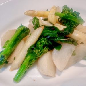 アスパラとかぶのアンチョビバターソテー
