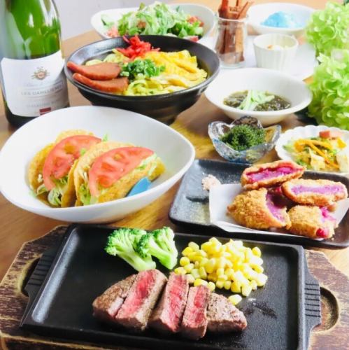 A delicious Okinawan cuisine and meat course