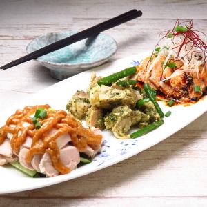 Assortment of three types of steamed chicken