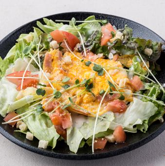 Warm egg Caesar salad