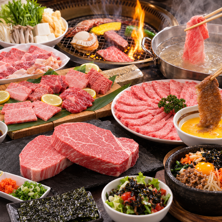 Extremely popular! All-you-can-eat Japanese Black Wagyu beef yakiniku, sukiyaki, and shabu-shabu from ¥4180~