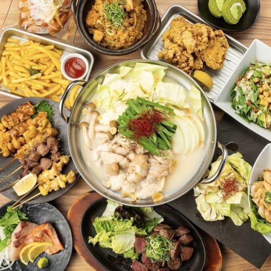 《ALL IN》看板メニュー全品+味わい深し博多もつ鍋付◆120分飲み放題付◆贅沢三昧コ-ス6000⇒