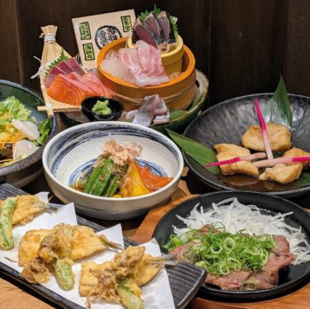 5月・6月限定【初夏の味覚コース】初鰹入りお造り5種盛合せなど全8品◆120分飲み放題付