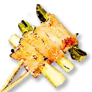 Asparagus wrapped in salt sauce and grilled