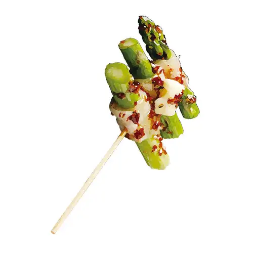 Crispy soy sauce butter wrapped asparagus