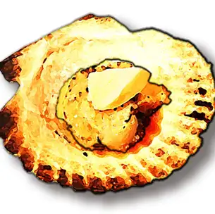 Scallops grilled with butter and soy sauce