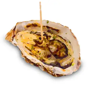 Oysters in the shell, grilled with butter and soy sauce.