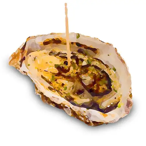 Oysters in the shell, grilled with butter and soy sauce.