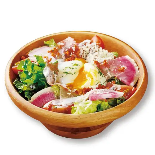 Caesar salad with prosciutto and soft-boiled egg