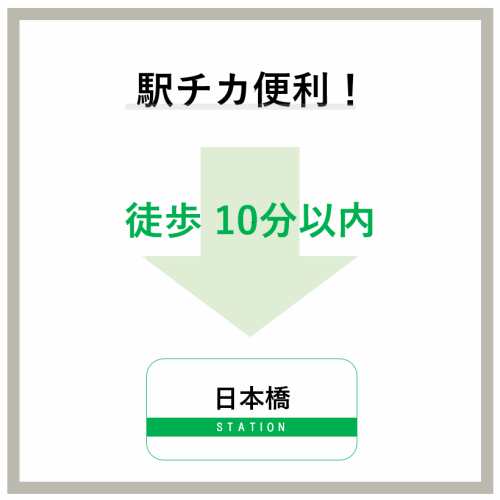 位置优越，距离日本桥站步行10分钟以内