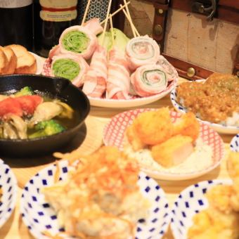 【코스파 최강】야채 감아 꼬치나 참깨 캄파치, 만두 등 여자회 코스 2시간 음료 무제한 11품 4,000엔