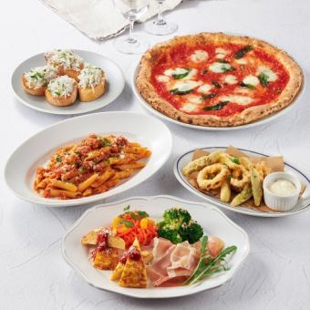 《2時間飲み放題付》カジュアルコース★マルゲリータ、前菜4種、フリット、パスタ等～全5皿8品