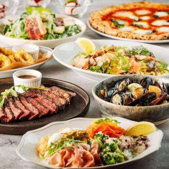 截至 12 月 22 日(僅限食物)高級套餐 ★ 12 道菜,包括烤瘦牛肉、披薩(可選)、鮭魚義大利麵等。