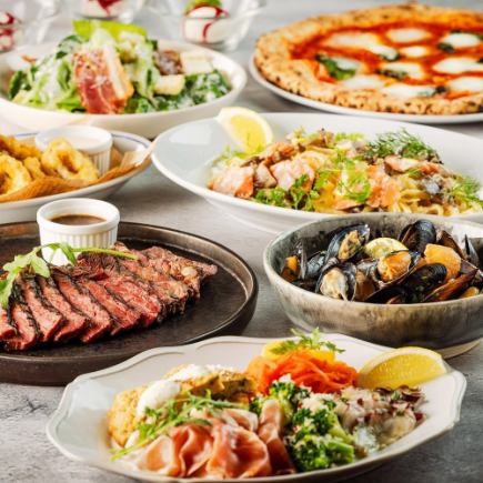 12月26日起(僅限食物)高級套餐★ 12道菜,包括烤瘦牛肉、披薩(可選)、鮭魚義大利麵等。