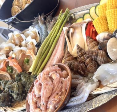 2時間呑み放題付☆海鮮とお肉が楽しめる「海鮮BBQコース!平日6,000円(金土6,500円)