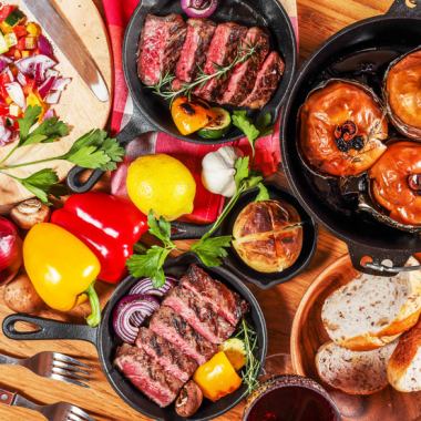 【3時間飲み放題付】海外ビールで乾杯！豪快BBQ＆肉汁ハンバーグ食べ放題【5499円→3999円】