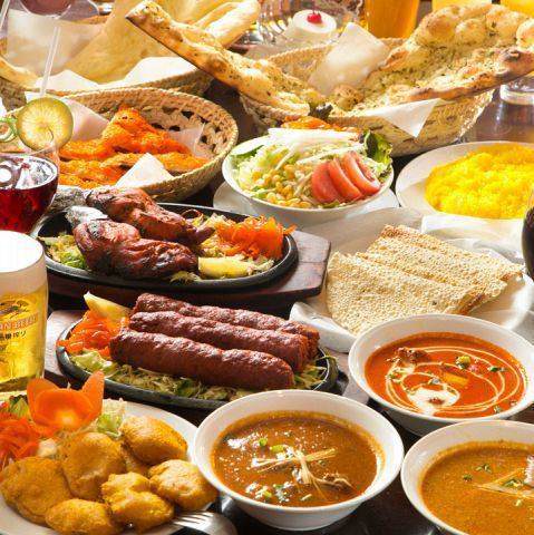 [All-you-can-eat & all-you-can-drink] Curry and Nan, side menu all-you-can-drink ◇ Men 3500 yen / Women 3300 yen ◇ 4 people ~