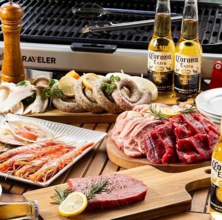 Enjoy sirloin steak and seafood on the terrace! [BBQ PLAN Premium] 2 hours all-you-can-drink included 8,000 yen