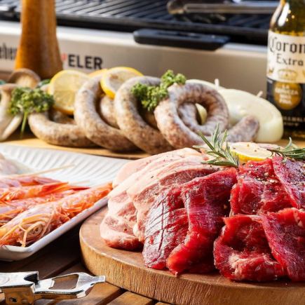 <10분 이상의 단체 한정>【테라스석】2시간 음료 무제한 ◎전 6품 「BBQ 라이트 플랜」을 유익하게 5,500엔