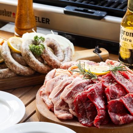 ＜平日14時まで利用限定＞【テラス席】2時間飲み放題◎全6品『BBQライトプラン』をお得に5,500円