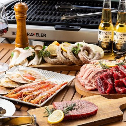 【테라스석】2시간 음료 무제한 ◎와규 로스・서로인 등을 즐길 수 있는 전 10품 「BBQ 프리미엄 플랜」