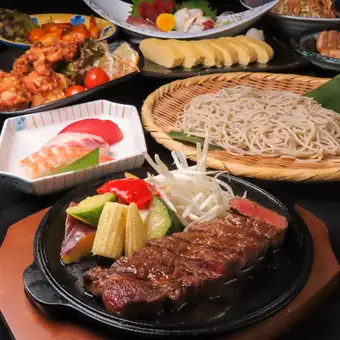 【2時間飲み放題付き】メインは阿波牛ステーキ！！そば蔵堪能コース全11品 6000円(税込)