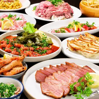 ★マスタープラン★【食べ飲み放題】豚肩ロース/豚タンステーキ＋サーモン刺・生ビール付
