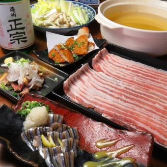 [Kagoshima local course] 6 dishes including black pork shabu-shabu & charcoal-grilled chicken + 2 hours [all-you-can-drink] ⇒ 5000 yen