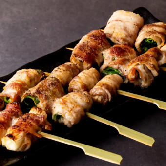 Assortment of 5 kinds of veggie and meat skewers