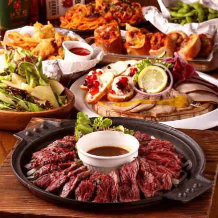 "Grill & Steak Course" 12 dishes including Ajillo and baguette, 3 hours all-you-can-eat and all-you-can-drink, 4800 yen ⇒ 3800 yen