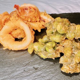 するめいか・のり塩枝豆おつまみ天ぷら