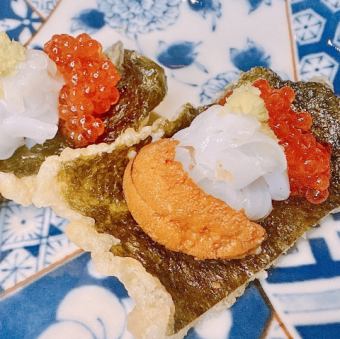 生雲丹・いくら・アオリイカ海苔天