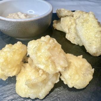 ホタテと冬ごぼうおつまみ天ぷら レモンタルタルで