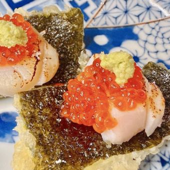 炙り帆立・いくら海苔天