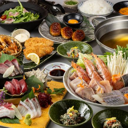 Winter Party (Sunday-Thursday only) [Shimotsuki] Seafood chanko nabe, 5 kinds of sashimi, fried horse mackerel from Matsuura, etc. (2 hours all-you-can-drink included)