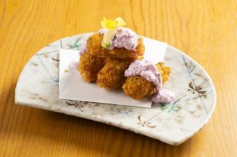 Fried oysters with pickled vegetables and tartar sauce