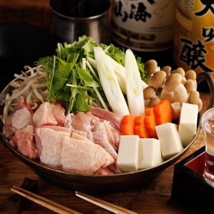 【生付き3H飲放題】水炊き鍋・鮮魚5種の舟盛り・和牛串焼きなど！全8品 5999円⇒4999円