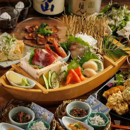 贅沢な海鮮肉宴会コース｜牛ステーキ・雲丹いくらを味わう＜全9品＞生付き3H飲放題【7000円】