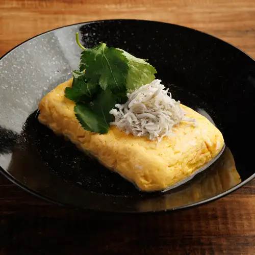 Steamed egg with mitsuba and shirasu (whitebait)