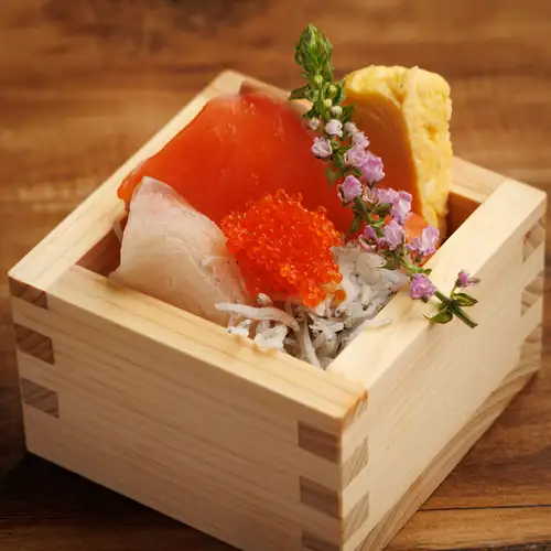We're prepared to take a loss! Fresh fish served in a masu (wooden box)