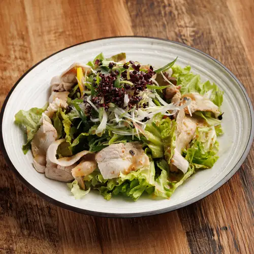 Cold pork shabu-shabu salad with condiments